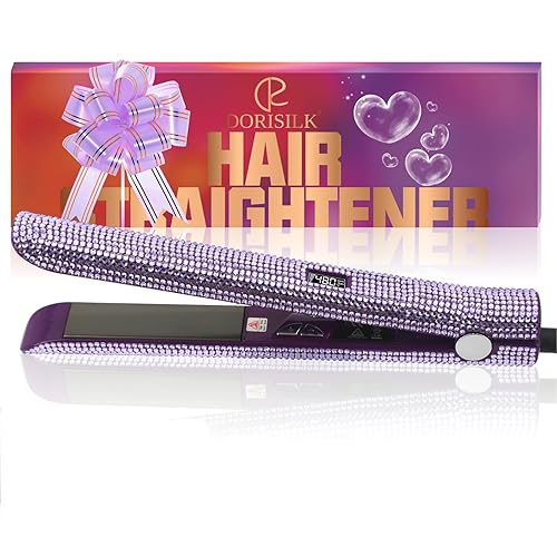 DORISILK 480°F Titanium Hair Straightener & Curler, 1 Inch Violet Glitter Flat Iron