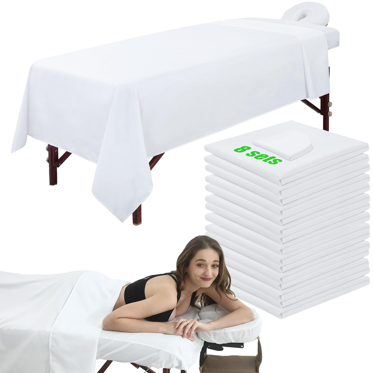 Omutavm 3 Piece Microfiber Massage Table Sheets Set - Soft, Waterproof, 8 Sets, White