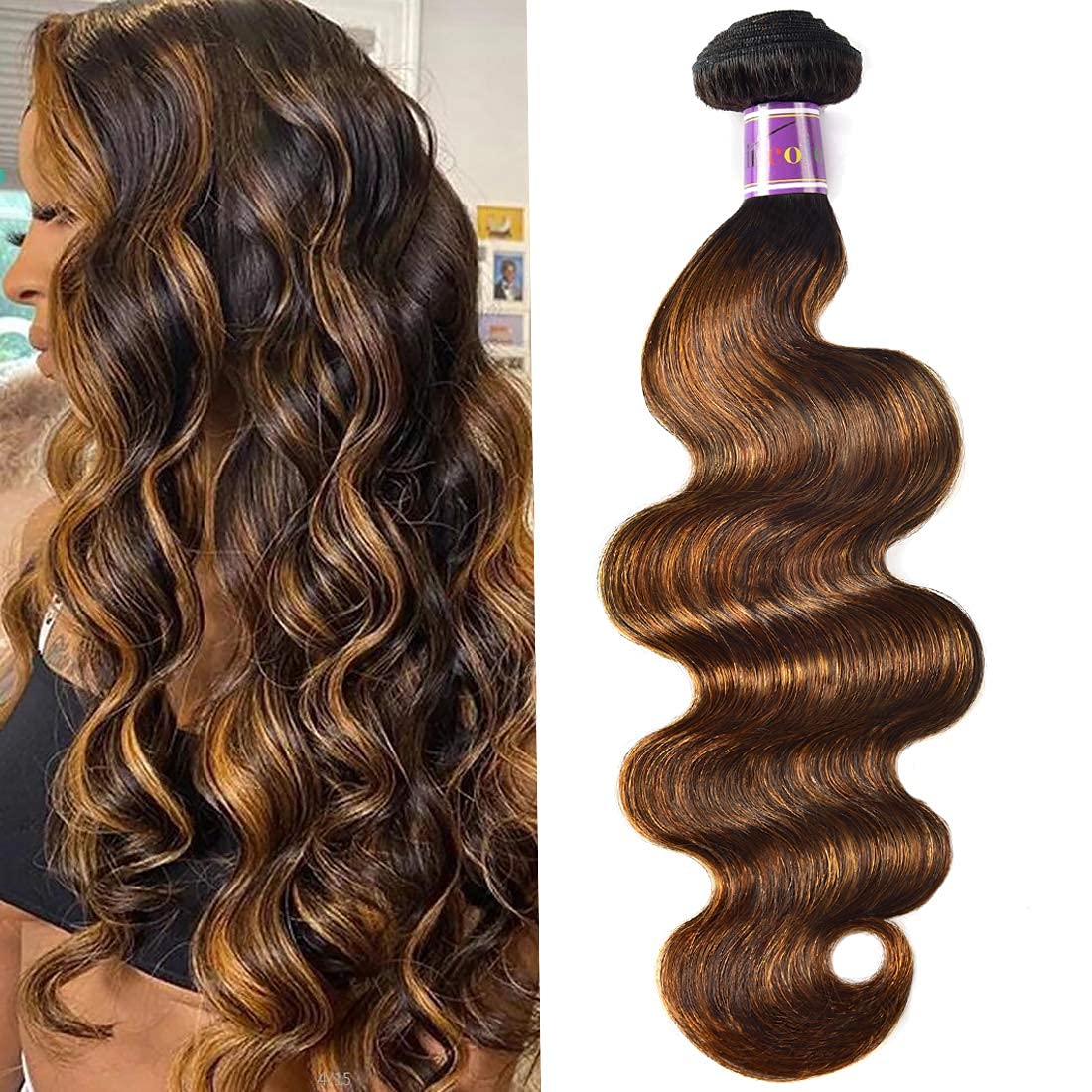 UNice 10 Inch Ombre Brown Highlight Body Wave Human Hair Weave - Brazilian Remy TFB30