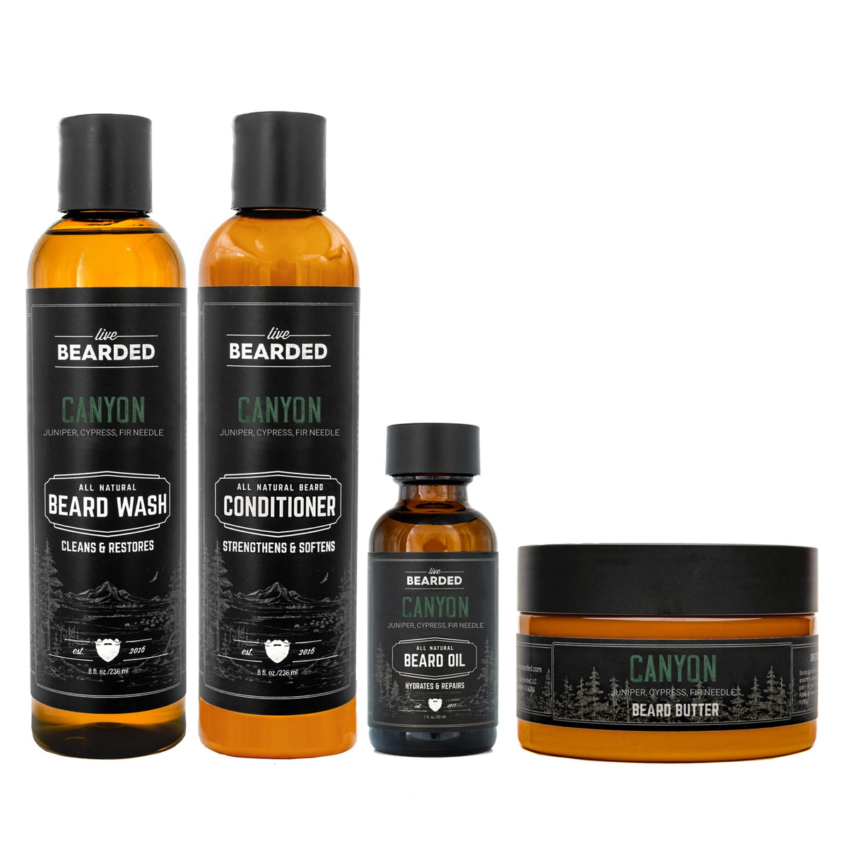 Live Bearded Beard Grooming Kit - All-Natural Wash, Conditioner, Butter & Oil - Men'S Gift Set