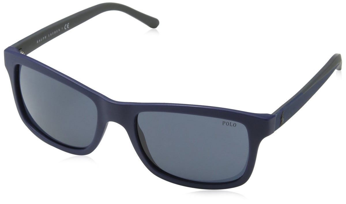 Polo Ralph Lauren Men'S Square Sunglasses, Matte Blue/Grey/Blue, 57Mm Plastic Frame