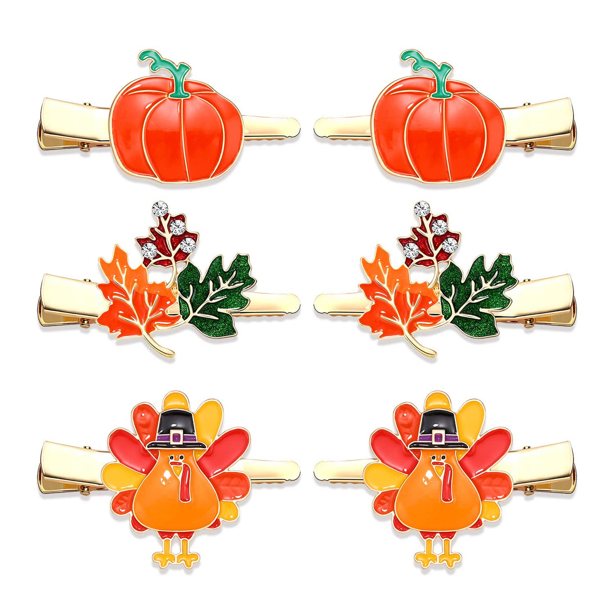 Nvenf Thanksgiving Fall Hair Clips - 6Pcs Turkey Pumpkin Maple Leaf Alligator Hairpins