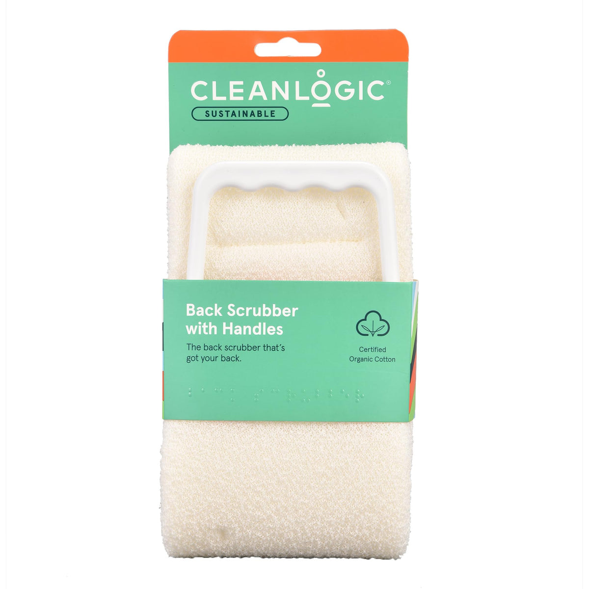 Cleanlogic Exfoliating Bath & Shower Back Scrubber With Handles, Organic Cotton, 6 Count