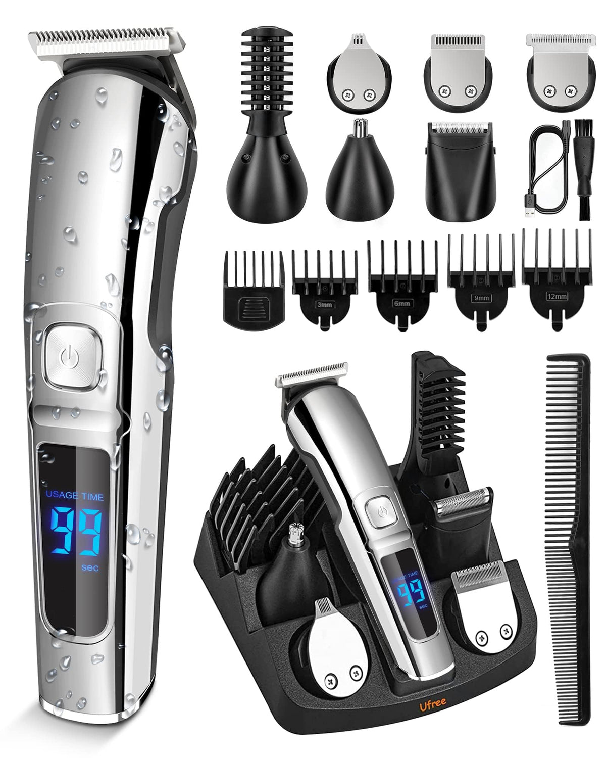 Ufree Waterproof Beard Trimmer Set For Men - Cordless Hair Clippers & Grooming Kit