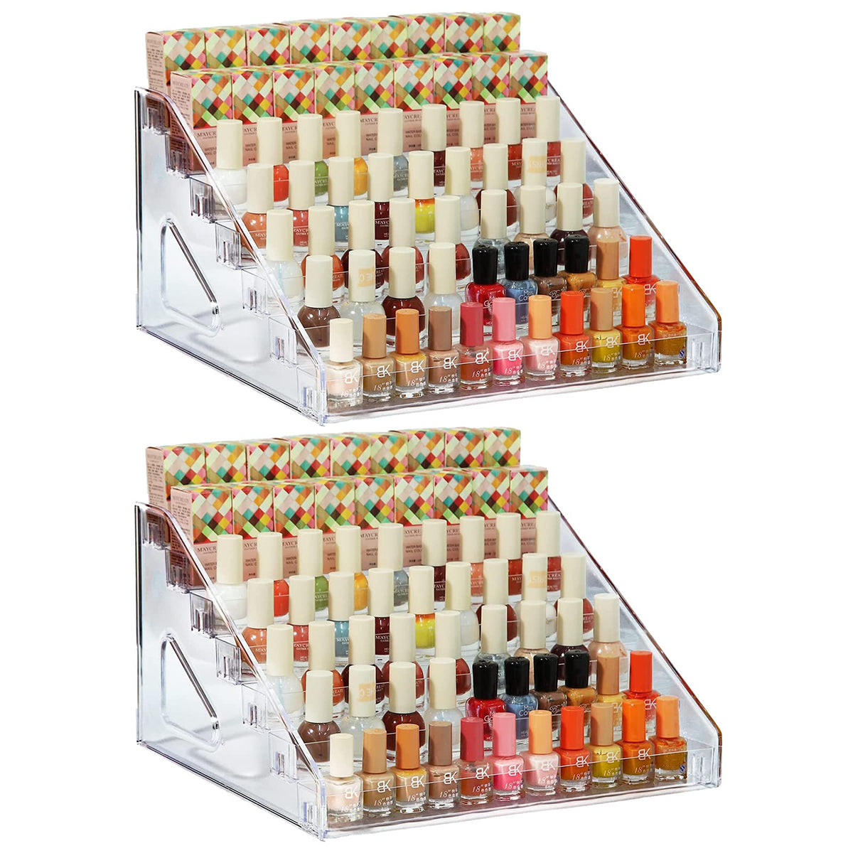 YIEZI 84-Bottle Nail Polish Organizer - 7-Layer Clear Acrylic Makeup & Eyeglasses Storage (2 Pack)