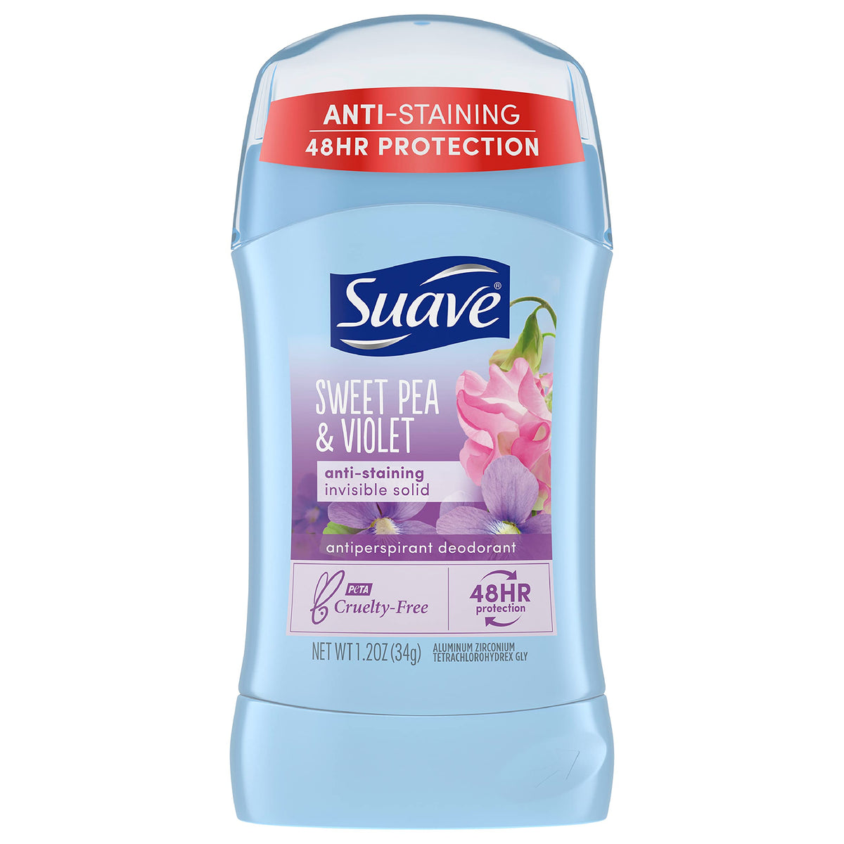 Suave 48-Hour Antiperspirant Deodorant Stick For Women, Sweet Pea Violet, 1.2 Oz