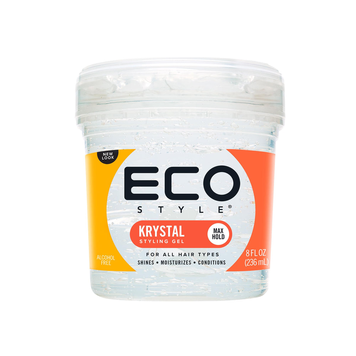 Eco Style Krystal Styling Gel, 8 Oz - Strong Hold, Moisturizes, No Residue, Clear, All Hair Types