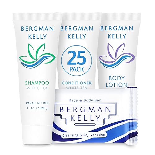 Bergman Kelly Hotel Toiletries Bundle - 100 Mini Amenities: Soap, Shampoo, Conditioner, Lotion