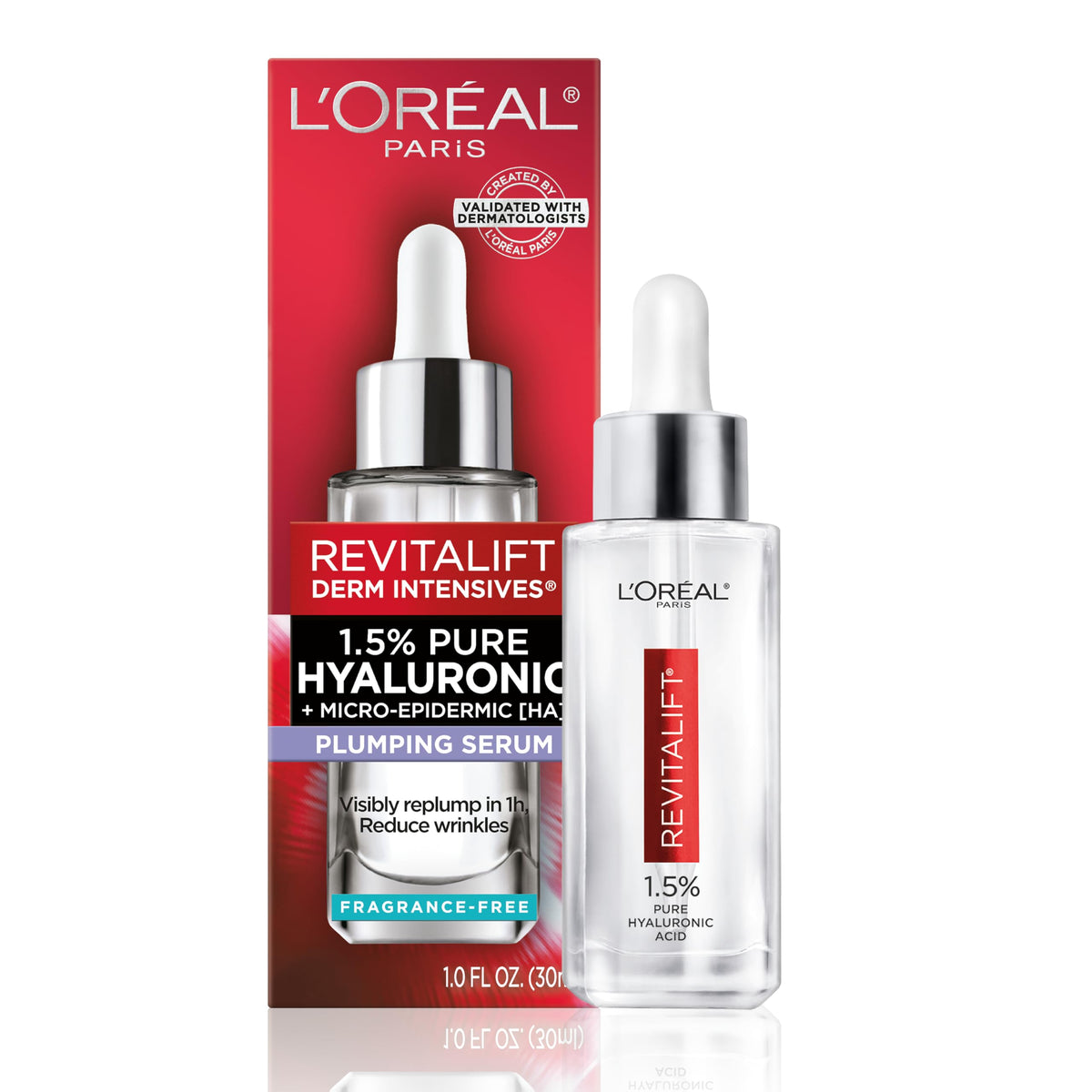 L'Oreal Paris Revitalift 1.5% Hyaluronic Acid Serum, Hydrate & Reduce Wrinkles, Fragrance Free 