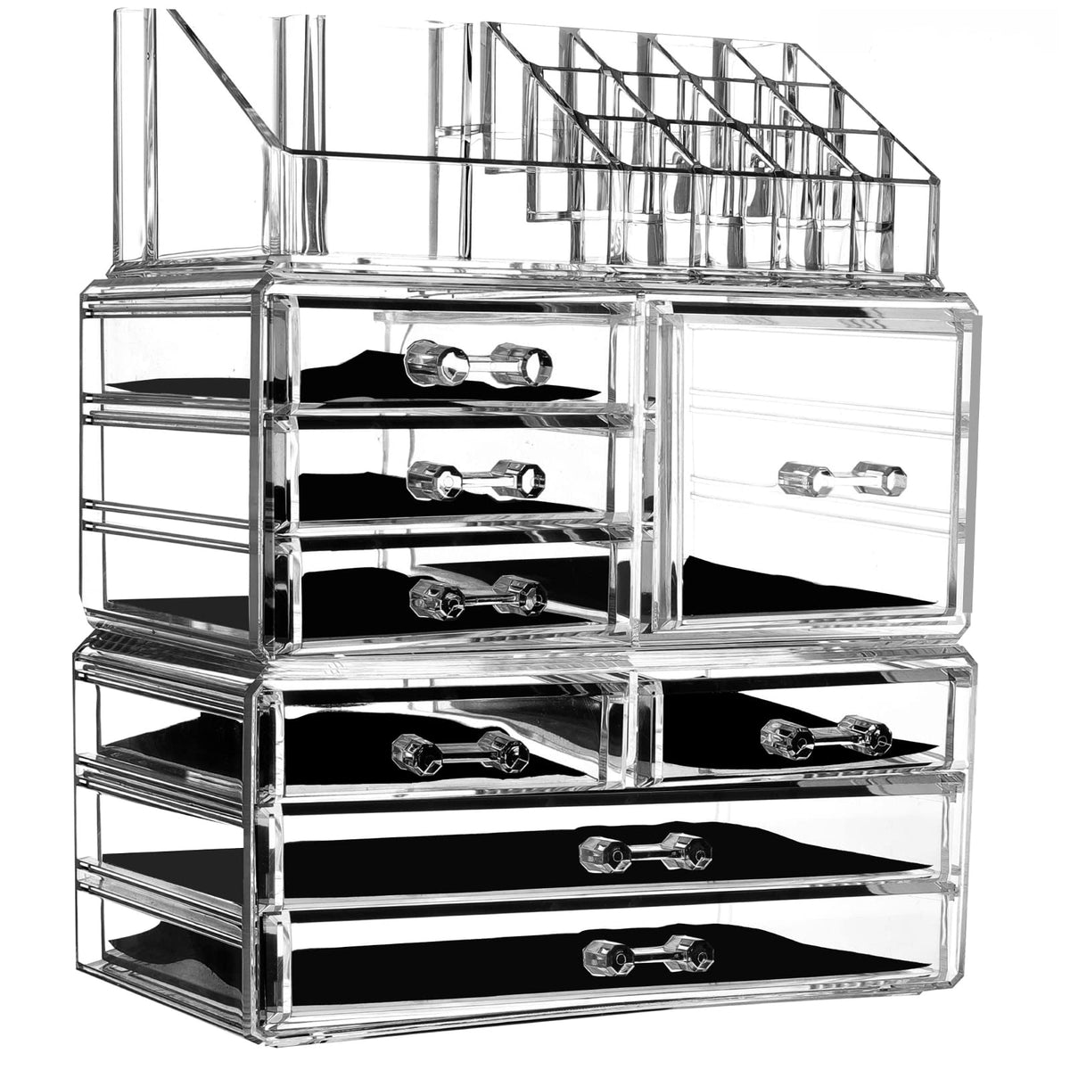 Cq Acrylic 3 Pack Clear Makeup Organizer - Stackable 8 Drawer Vanity Storage For Beauty Products