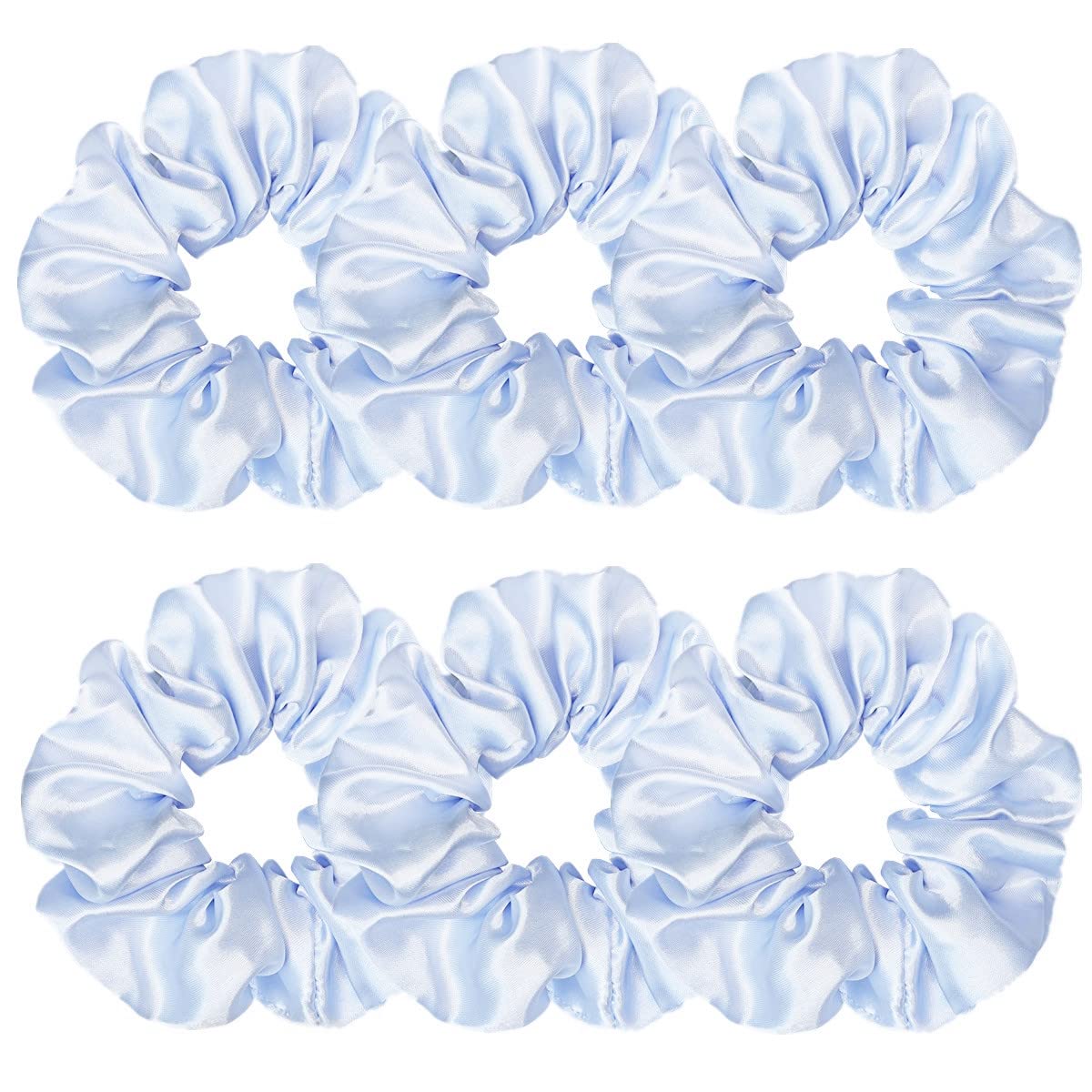 Sufermoe 6 Pcs Light Blue Satin Silk Hair Scrunchies - Soft Hair Ties for Women & Girls