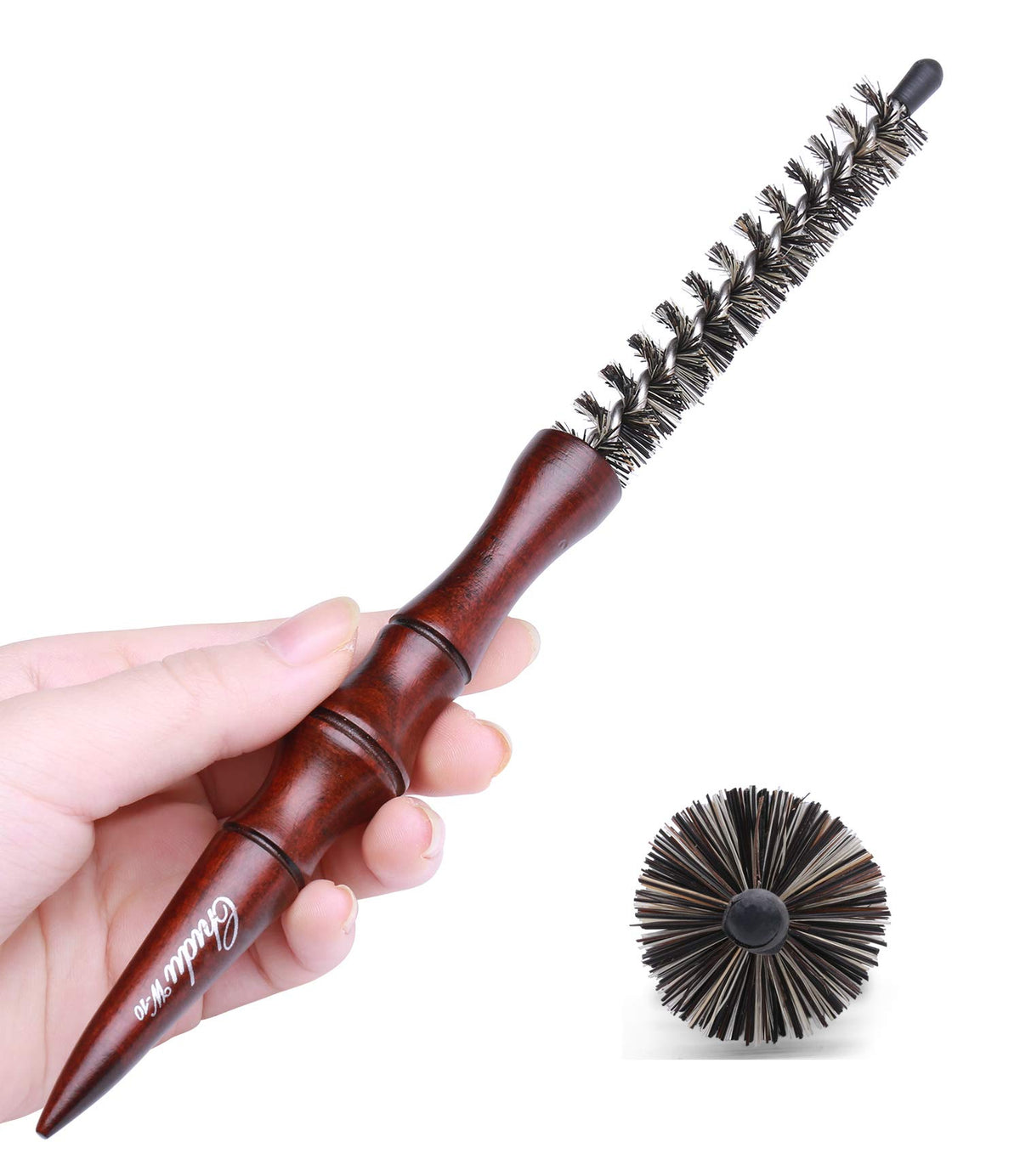 PERFEHAIR Mini Boar Bristle Round Brush for Short Hair - 0.85&quot; Light Brown Barrel Brush