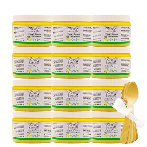 The Keys Sea Salt Scrub - Exfoliating Body Scrub With Wooden Spoon, 12 Pack, Key Lime, 144 Oz