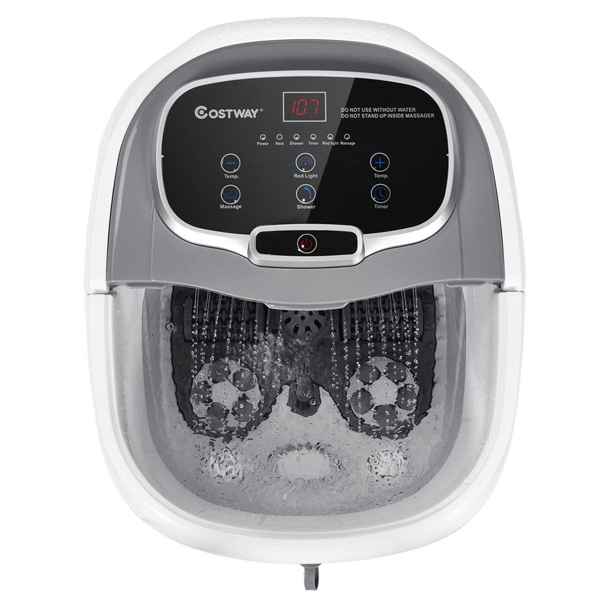 Costway Foot Spa Massager With Heat, Shiatsu Rollers, Timer & Led Display - Grey