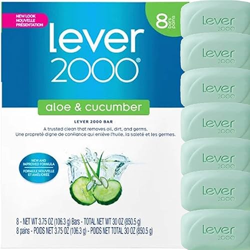 Lever 2000 Aloe & Cucumber Body Soap And Facial Cleanser, 3.75 Oz, Pack Of 8