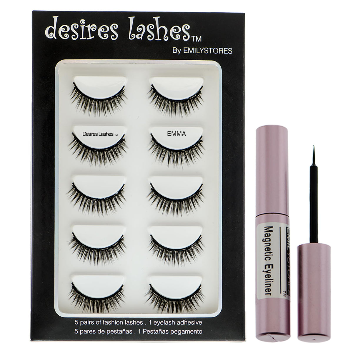 Desires Lashes Magnetic Eyelashes 3D Natural Faux Lashes, 5 Pairs, Black, Multipack