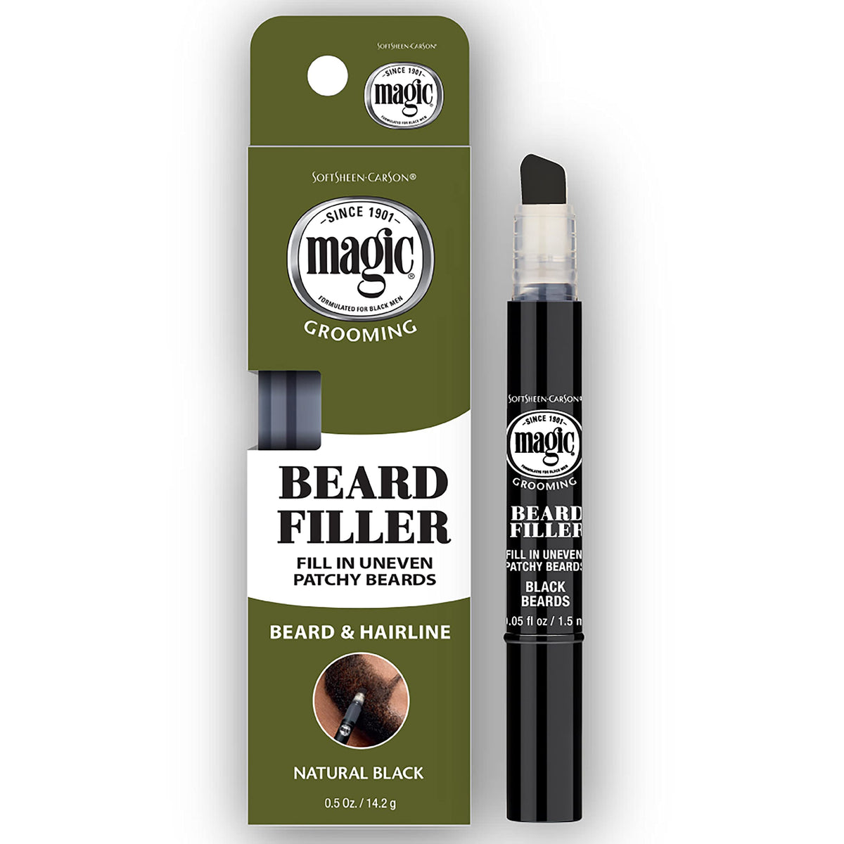 SoftSheen-Carson Magic Grooming Beard Filler Pencil Brush, Waterproof, Natural Black, 0.05 Fl Oz