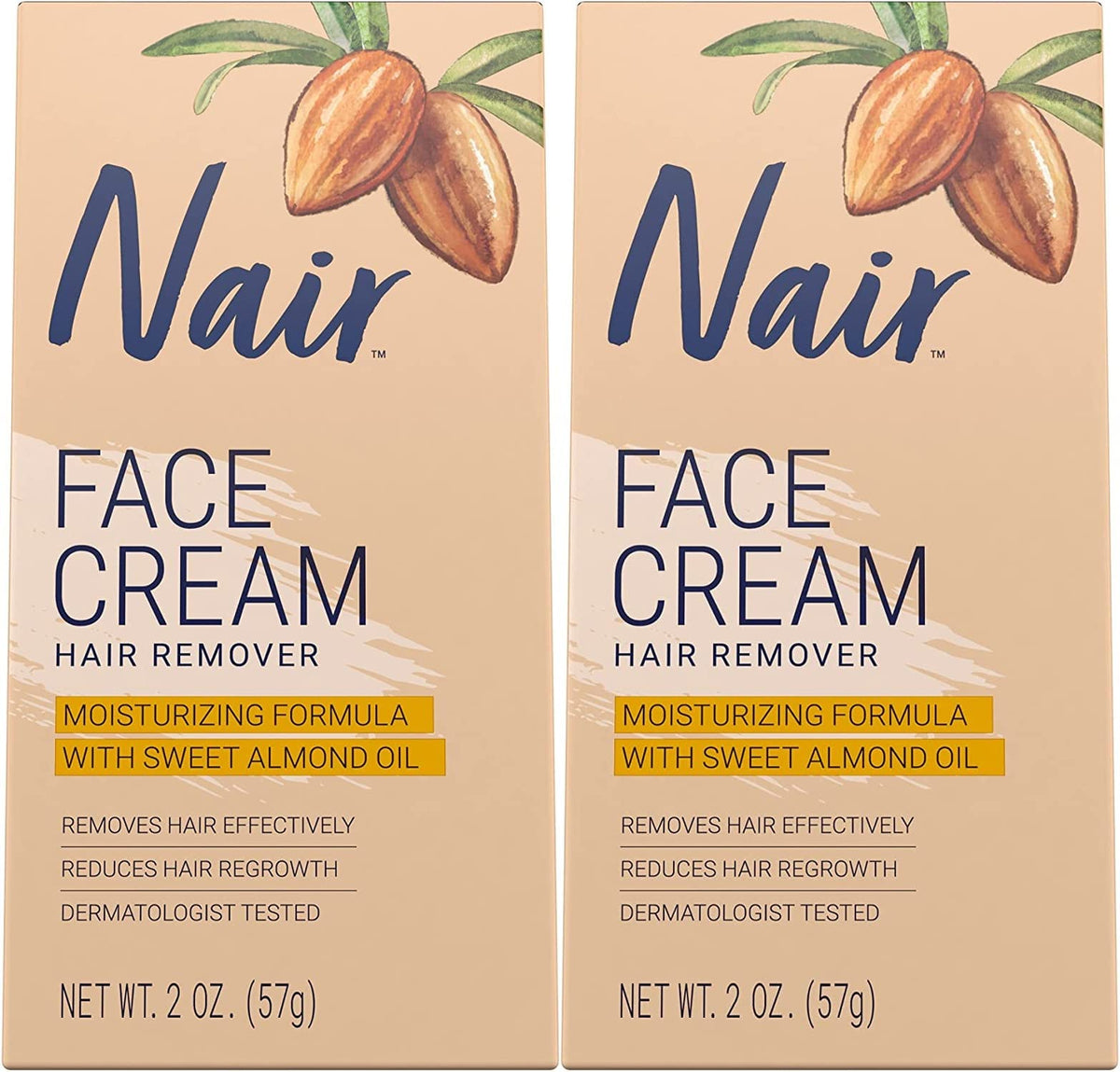 Nair Hair Remover Face Cream, 2 Oz - Pack Of 2, Gentle Formula For Smooth Skin