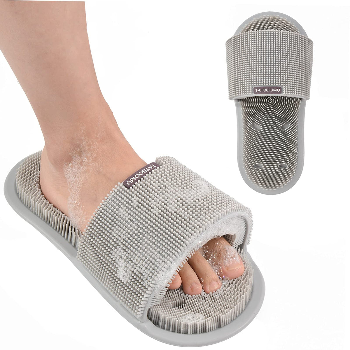 Tatboomu Shower Foot Scrubber - Silicone, Non-Slip, Exfoliating & Massaging, Gray