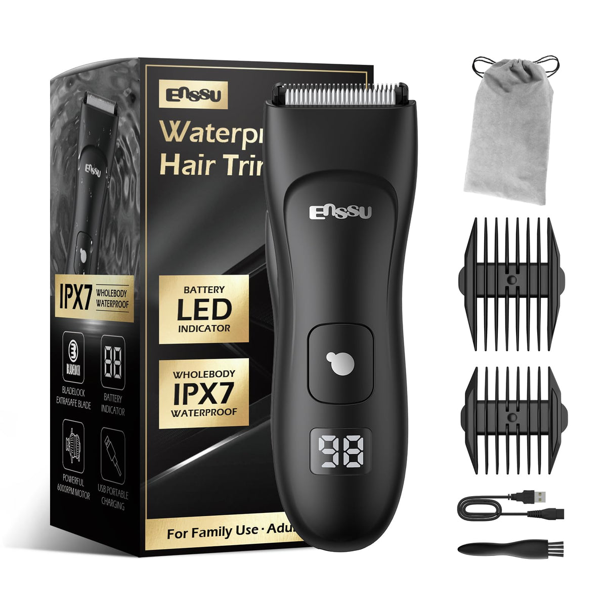 Enssu Waterproof Body Hair Trimmer For Men – Electric Manscape Groin & Beard Trimmer