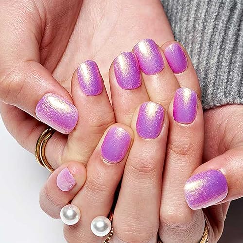 GLAMERMAID Extra Short Squoval Press on Nails - Light Purple Glitter, 24 Reusable Gel Nails