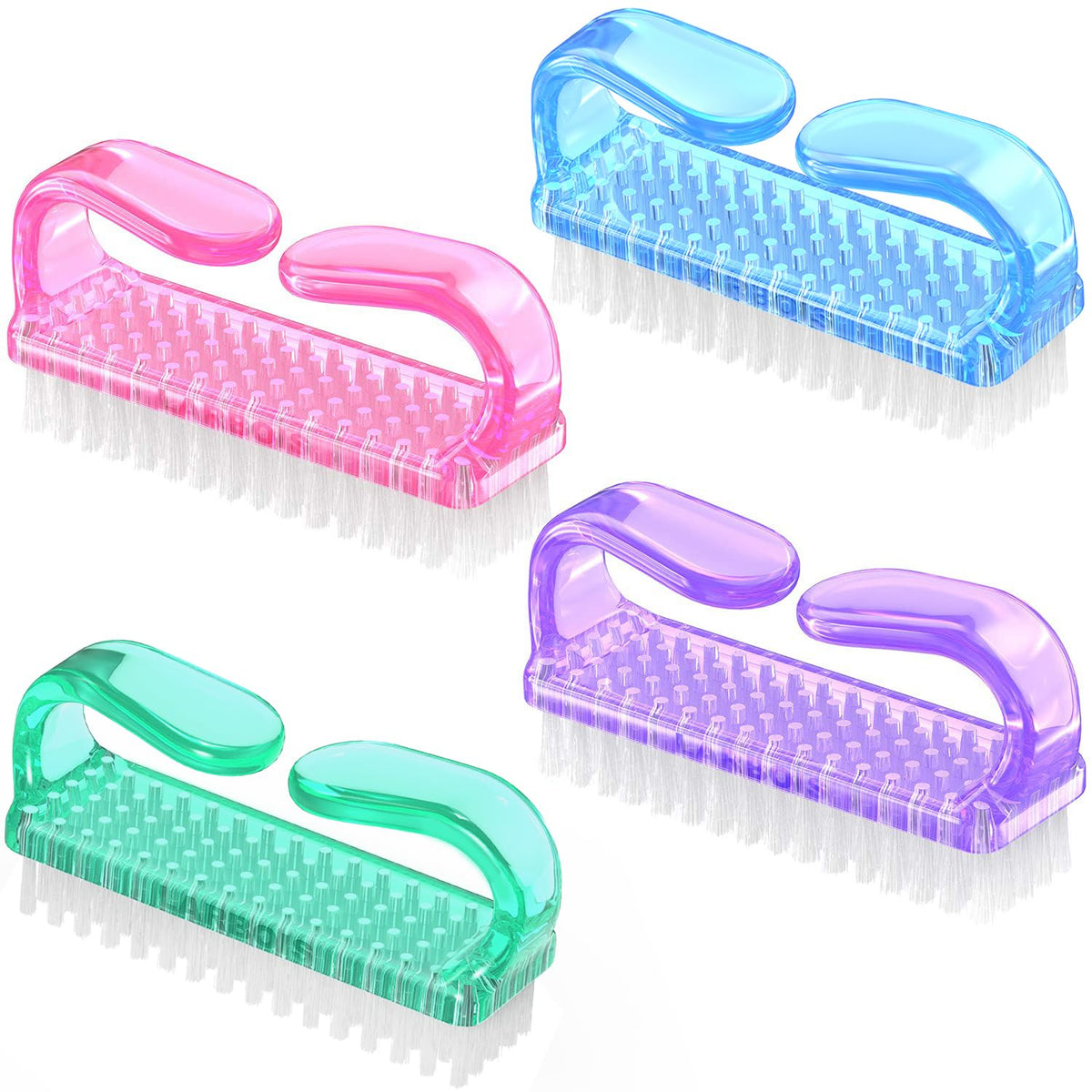 Larbois 4 Pack Handle Grip Nail Brush Set for Men & Women - Pedicure Cleaner for Toes & Nails