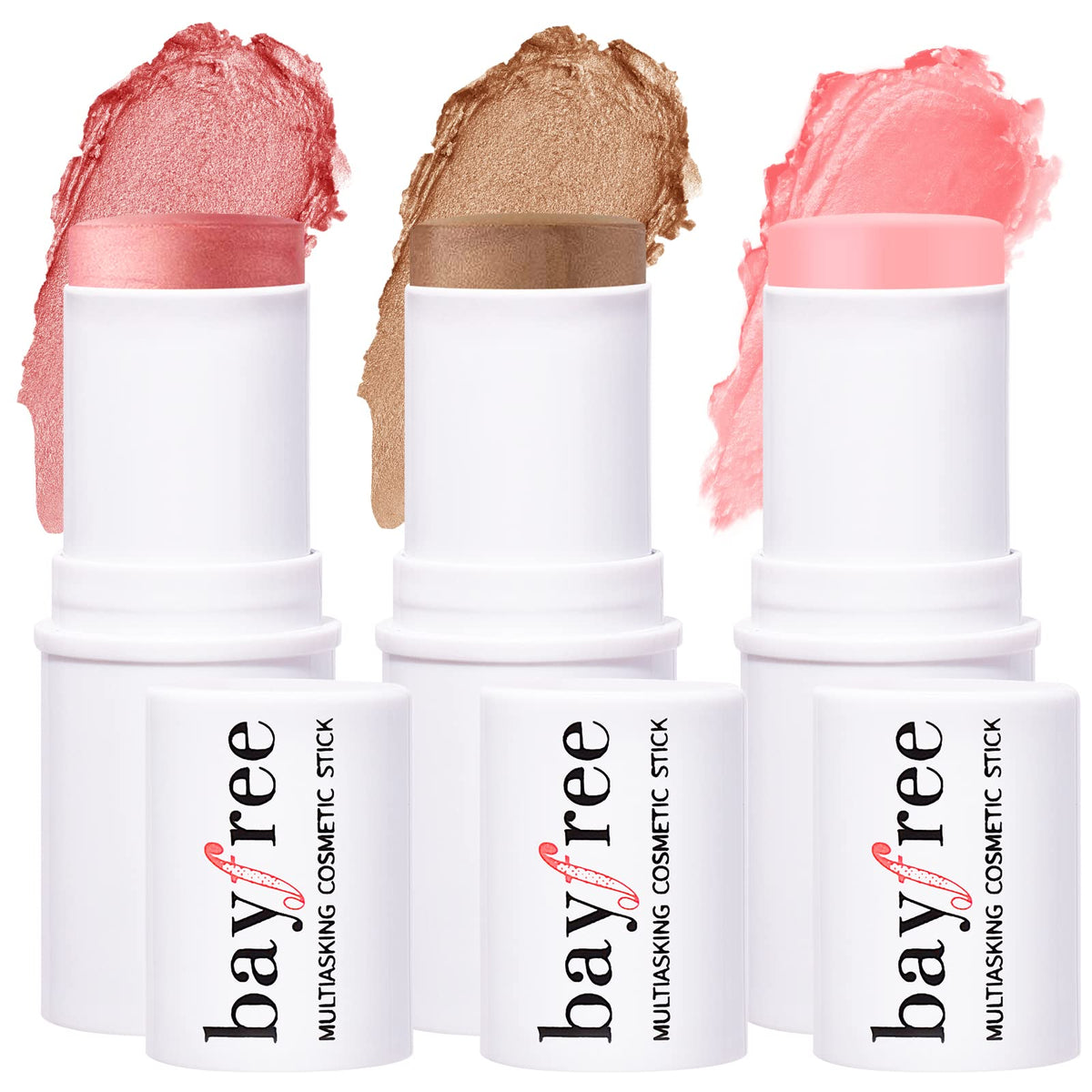 Kimuse Multi Stick Trio - Cream Blush & Contour For Cheeks & Lips, Peachy Pink, 0.75 Oz