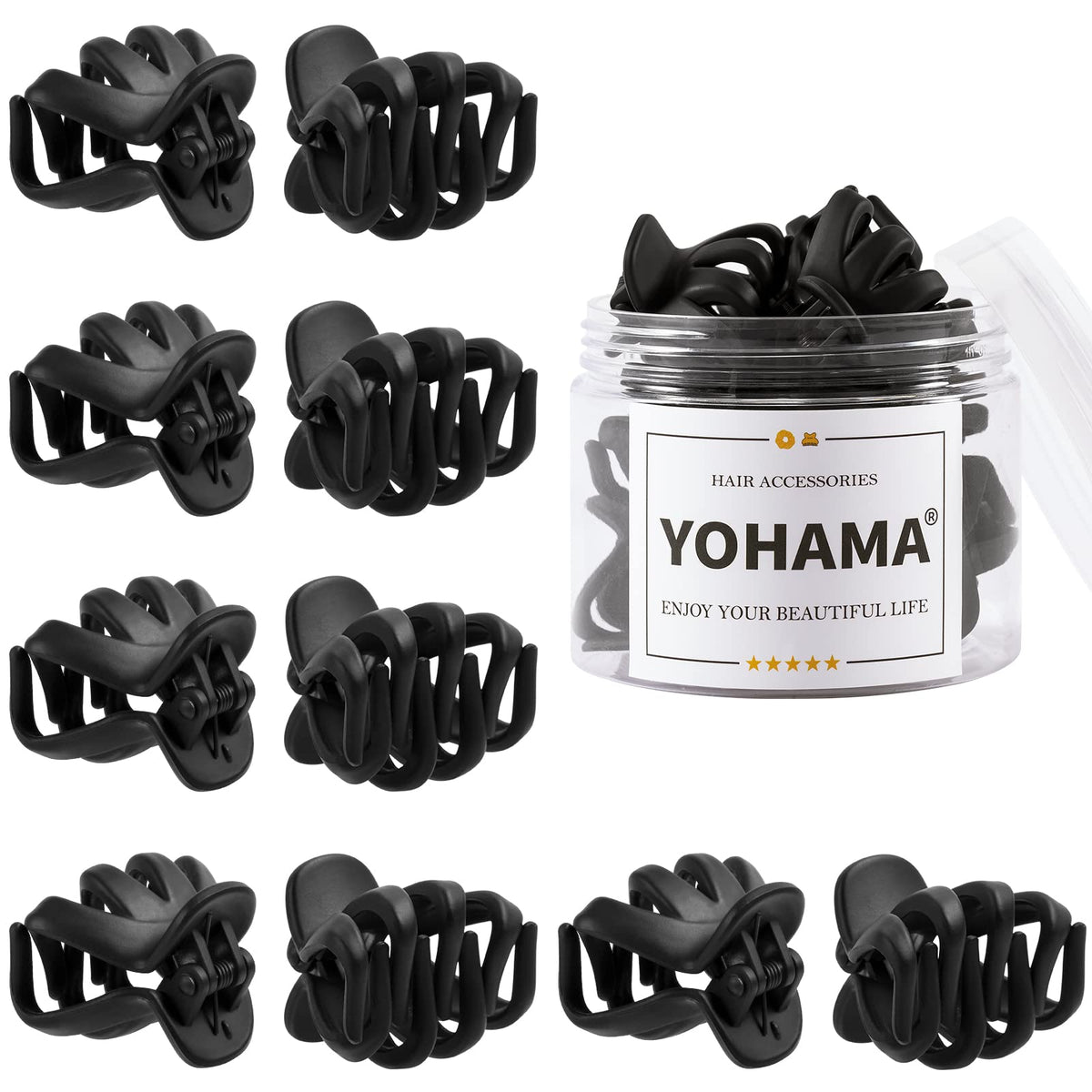 Yohama 10 Pcs Black Mini Octopus Hair Clips - Durable Jaw Clips For Thick Hair Women Girls