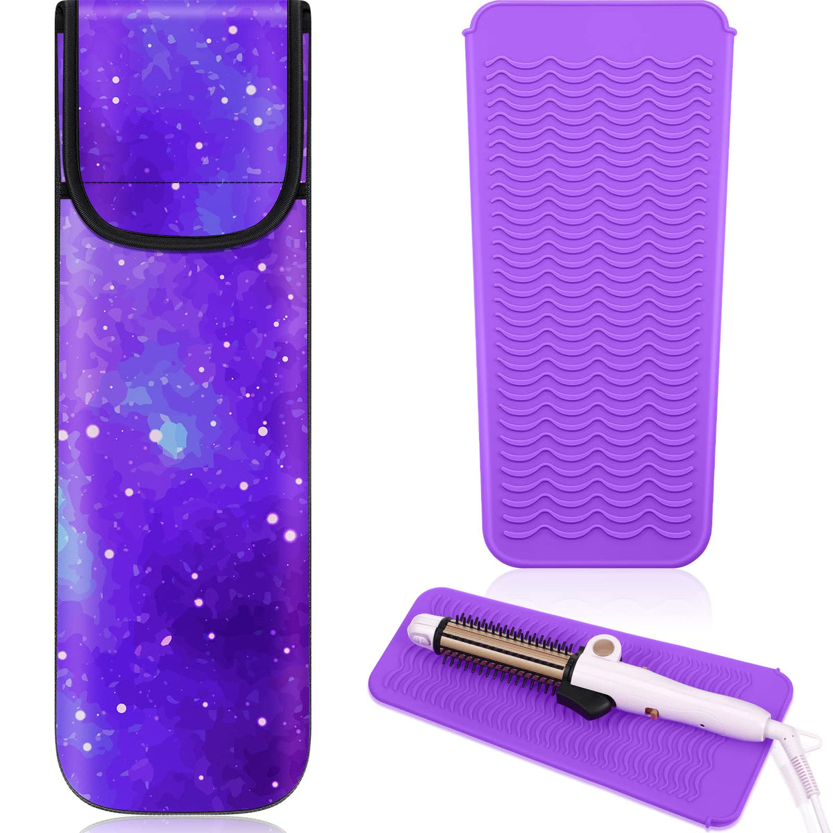 Shappy Heat Resistant Flat Iron Case & Silicone Travel Mat for Curling Iron - Starry Sky Design