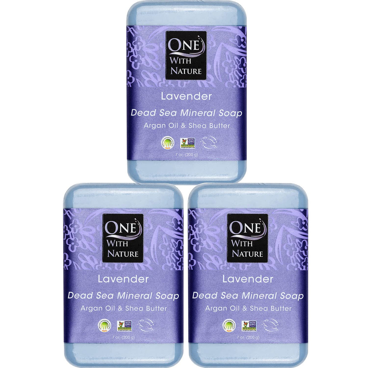 One With Nature Lavender Dead Sea Salt Soap 3-Pack, 7Oz Bars With Shea Butter & Argan Oil