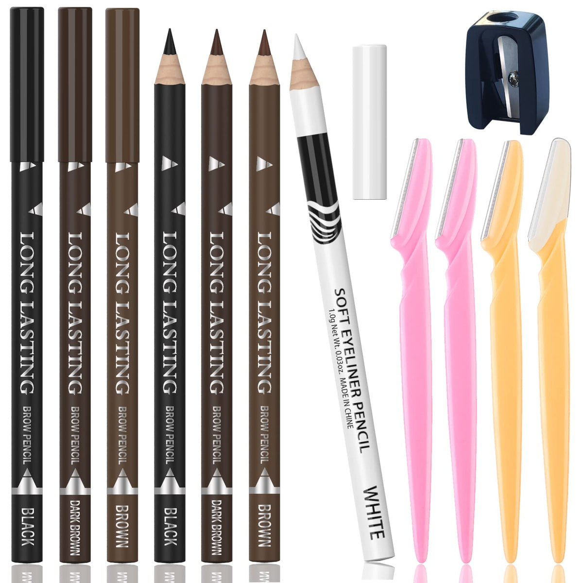 Kaiqikaixi 7Pcs Multicolor Eyebrow Pencil Set - Waterproof, Smudge Proof, Long Lasting Makeup