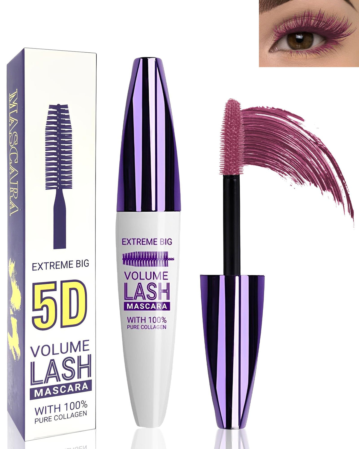 Lysdefeu 5D Burgundy Mascara - Waterproof, Smudge-Proof, Volumizing Curling Fiber Mascara