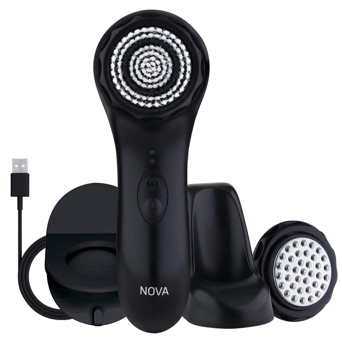 Spa Sciences Nova Sonic Cleansing Brush - Anti-Aging, Waterproof, Usb Rechargeable, Blackout