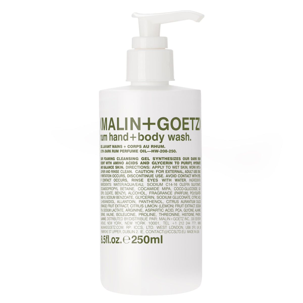 Malin+Goetz Rum Hand & Body Wash 8.5 Fl Oz - Natural Foaming Gel, Vegan & Cruel