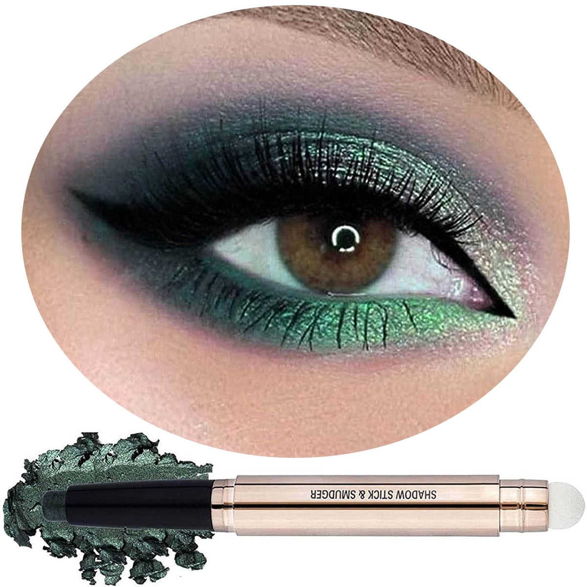 Daeuwiutr Green Shimmer Eyeshadow Stick - Waterproof, Hypoallergenic, Creamy Glitter Eye Makeup