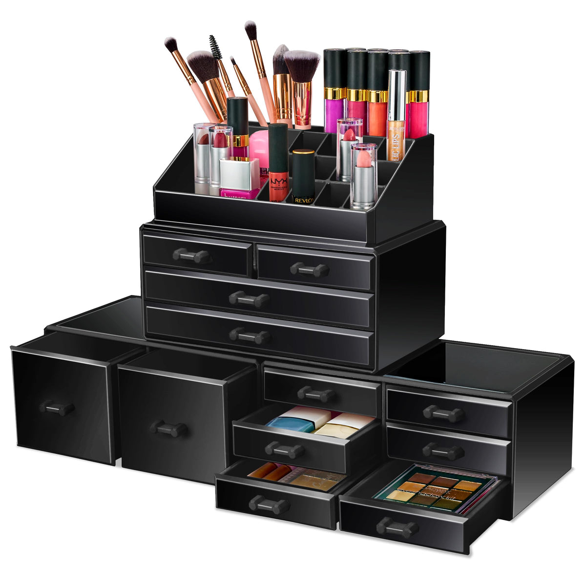 Sorbus Large Stackable Makeup Organizer - 12 Drawer Acrylic Vanity Storage In Black