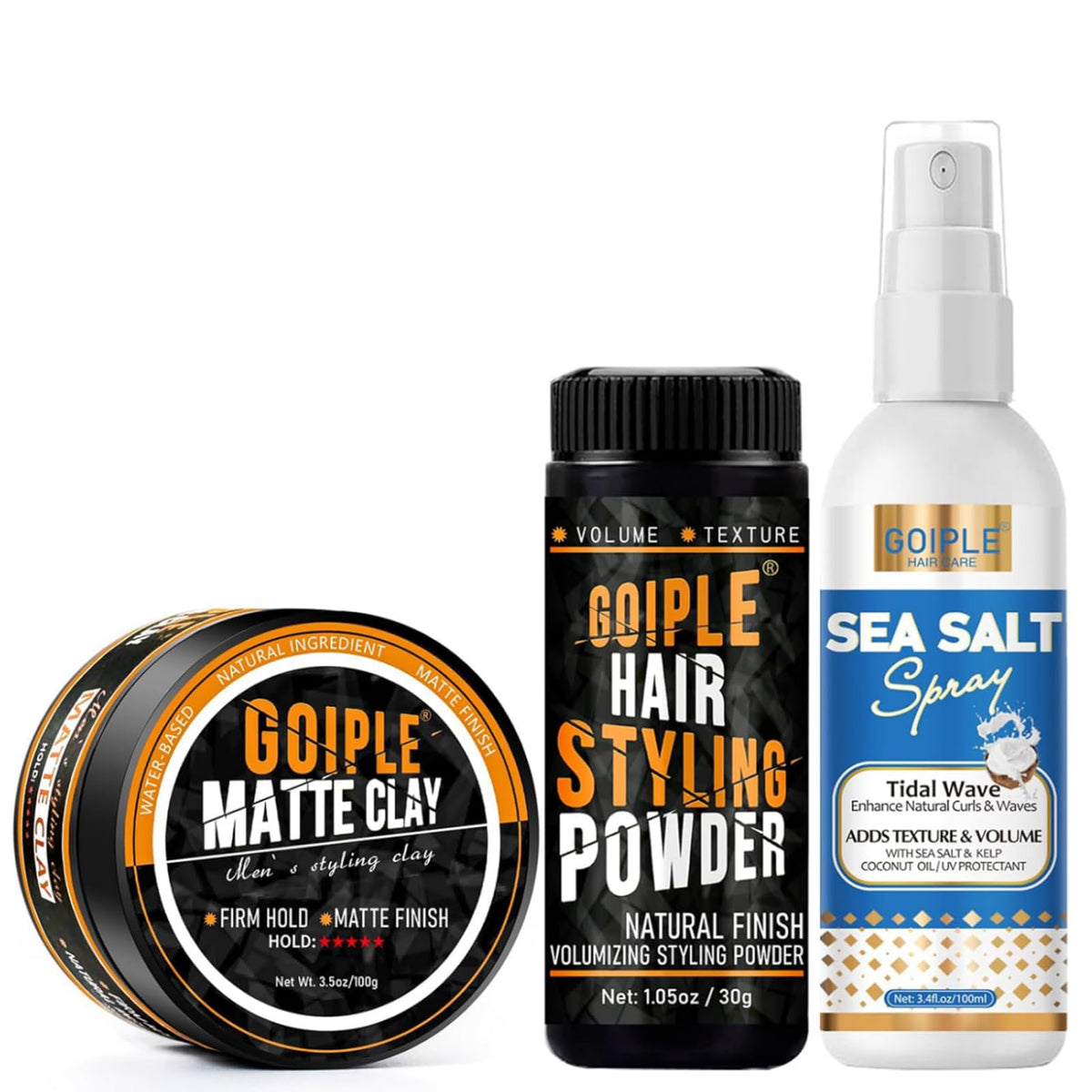 Goiple Matte Clay Hair Styling Powder & Sea Salt Spray, Firm Hold, Volumizing, 3Pcs