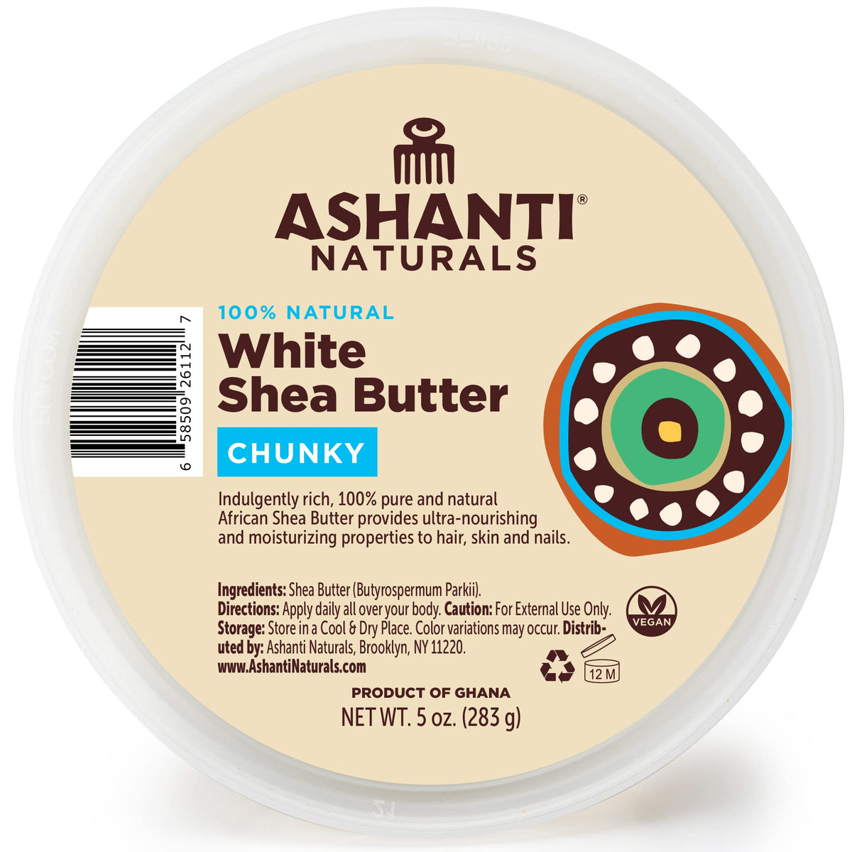 Ashanti Naturals Unrefined White Raw Shea Butter - 100% Natural Moisturizer, 5 Oz