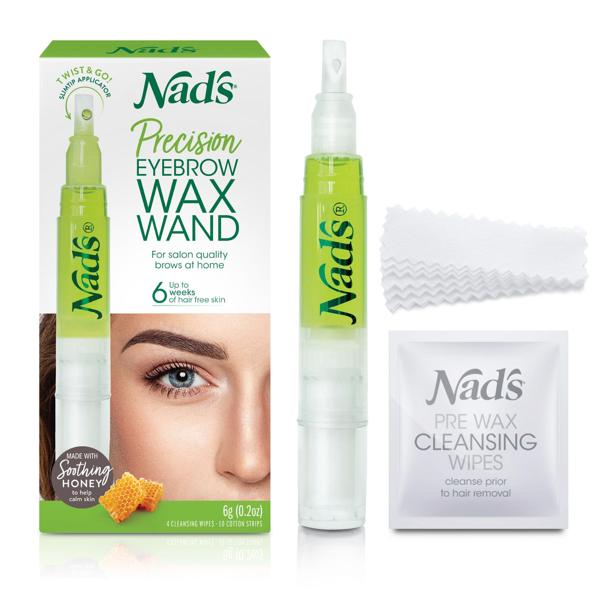 Nad'S Eyebrow Shaper Wax Kit - Hair Removal For Delicate Areas With Cotton Strips & Wipes, 0.