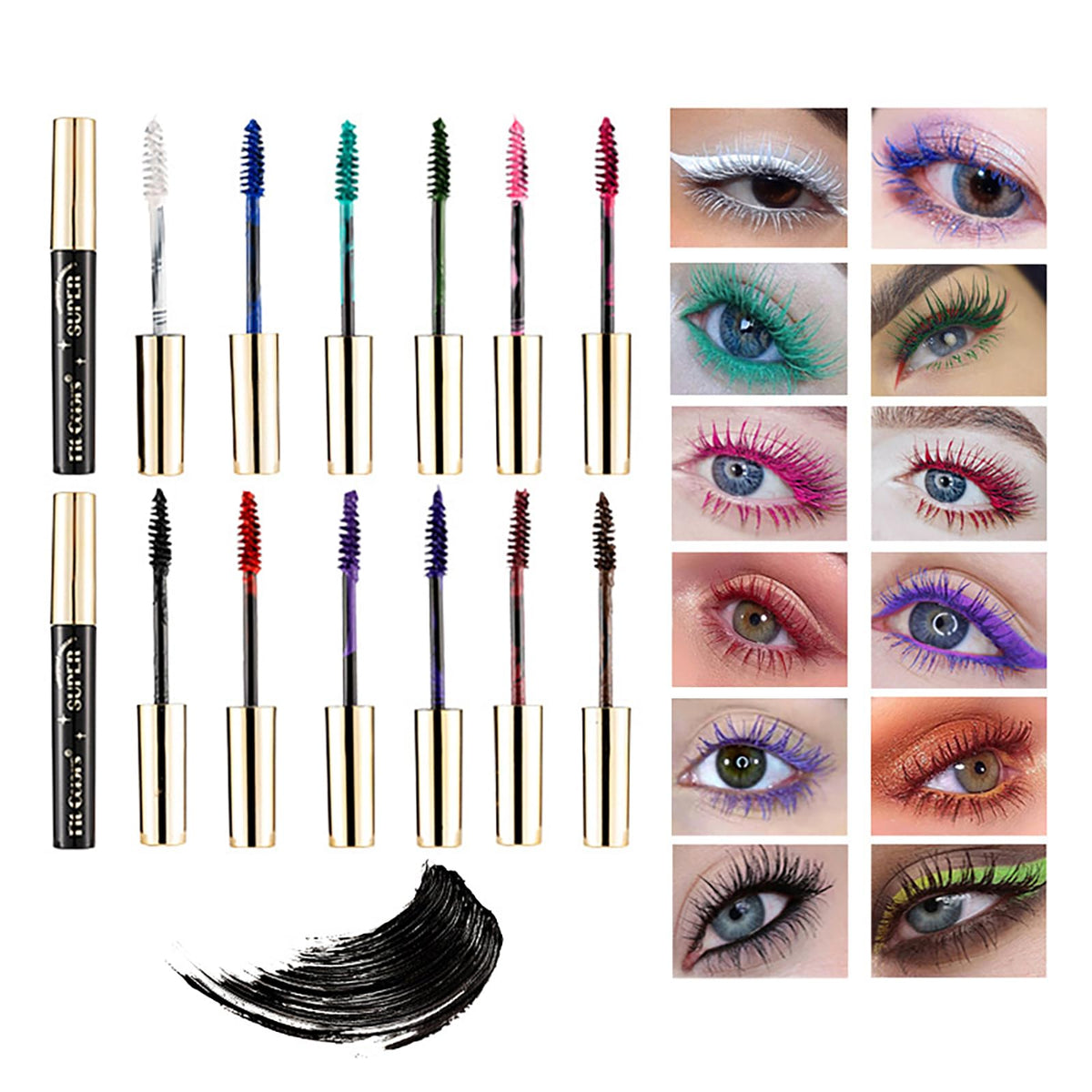 Roseflower 12-Color Waterproof Mascara Set - Long-Lasting Voluminous Eye Makeup Gift