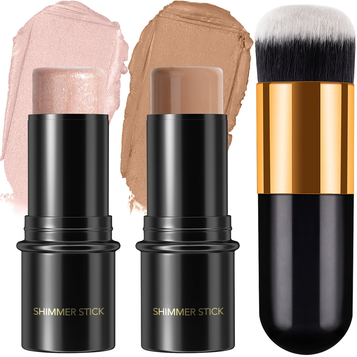 Lezero 2Pcs Cream Contour Stick Kit - Waterproof Highlighter & Bronzer, Includes Makeup Brush