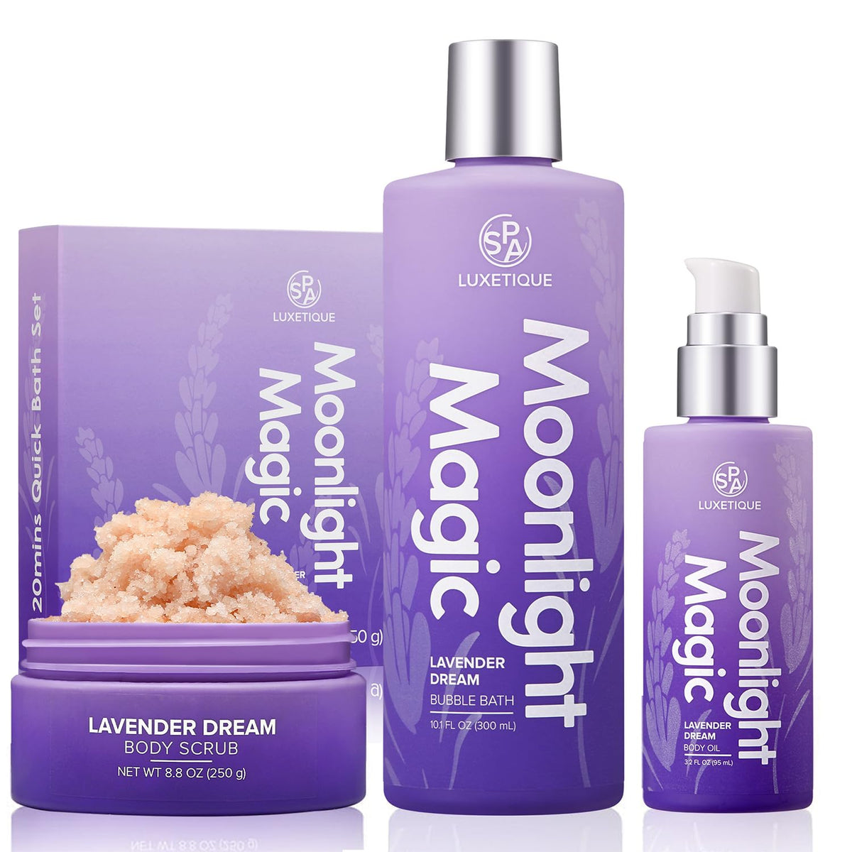 Spa Luxetique Lavender Spa Gift Set For Women - Bubble Bath, Body Scrub & Oil, Home Spa Kit