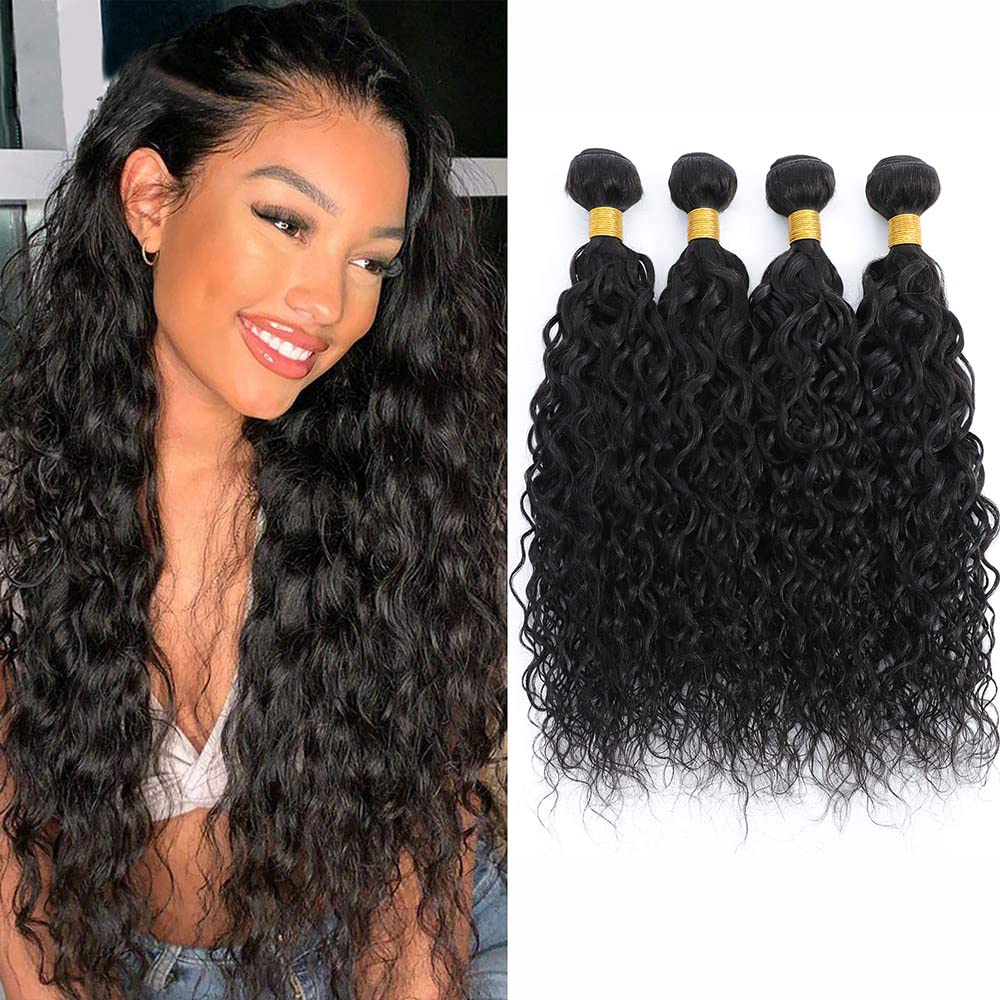 Fashion Vila Brazilian Virgin Water Wave Hair 4 Bundles 18-24 Inch Natural Black Extensions