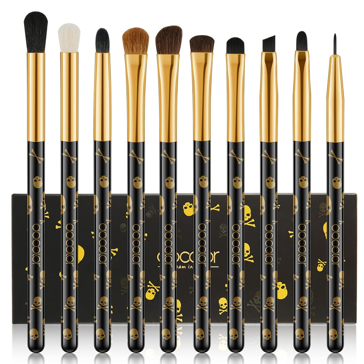 Docolor 10Pcs Skull Printed Eyeshadow Brush Set - Premium Synthetic Makeup Brushes