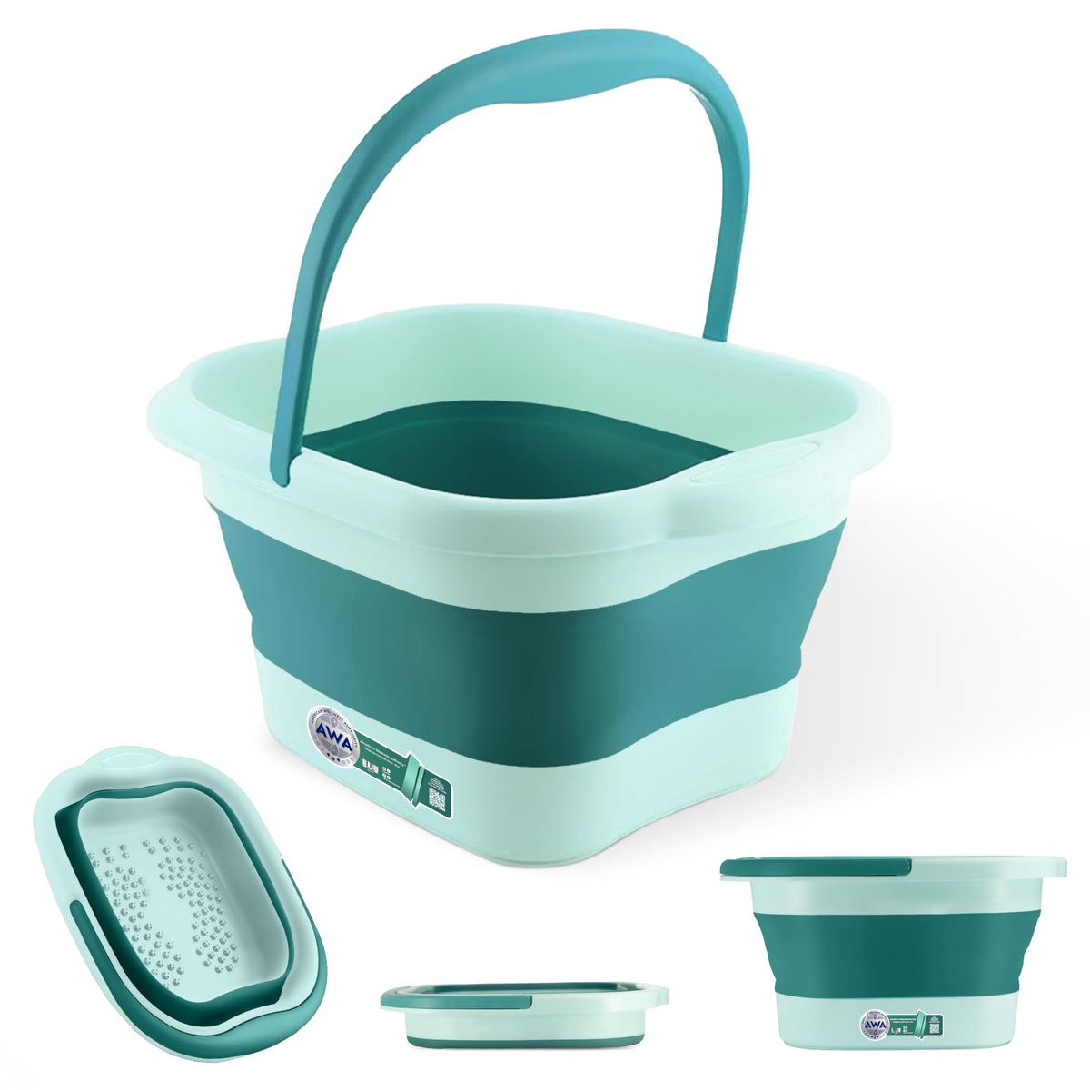 Awa Collapsible Foot Soaking Tub With Acupressure Points - Teal Pedicure Bowl