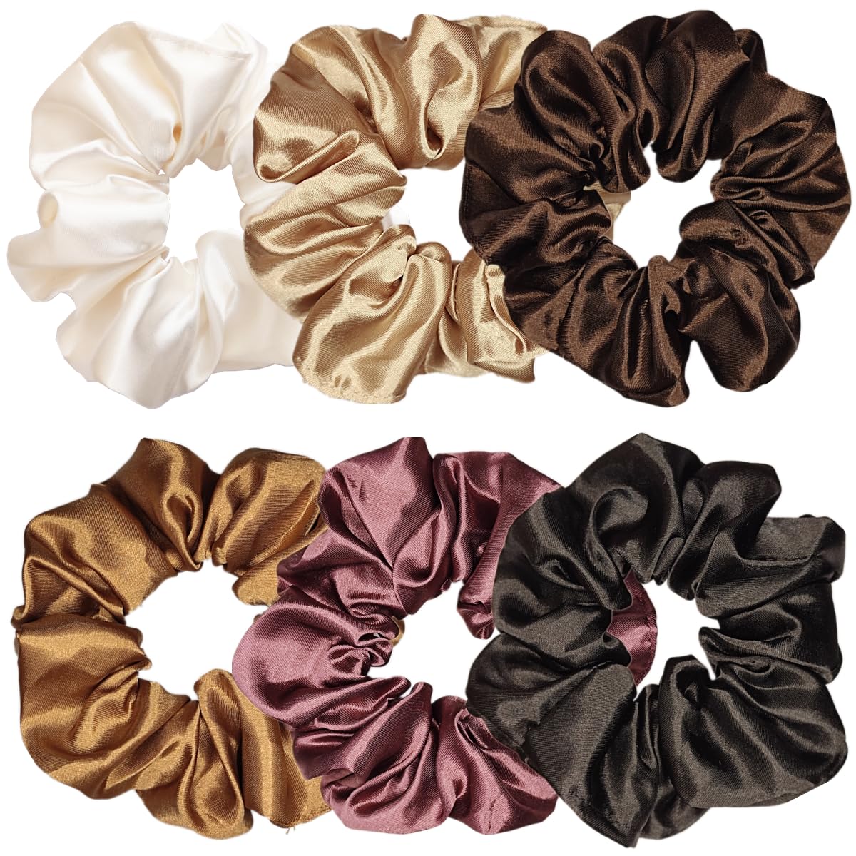 Sufermoe 6 Dark Pink Satin Silk Scrunchies - Soft Hair Ties & Ponytail Holders for Women & Girls