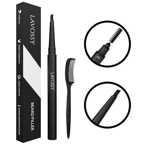 LAVOSSY Dark Brown Beard Pencil - Long Lasting, Water/Sweat Proof, with Blending Brush