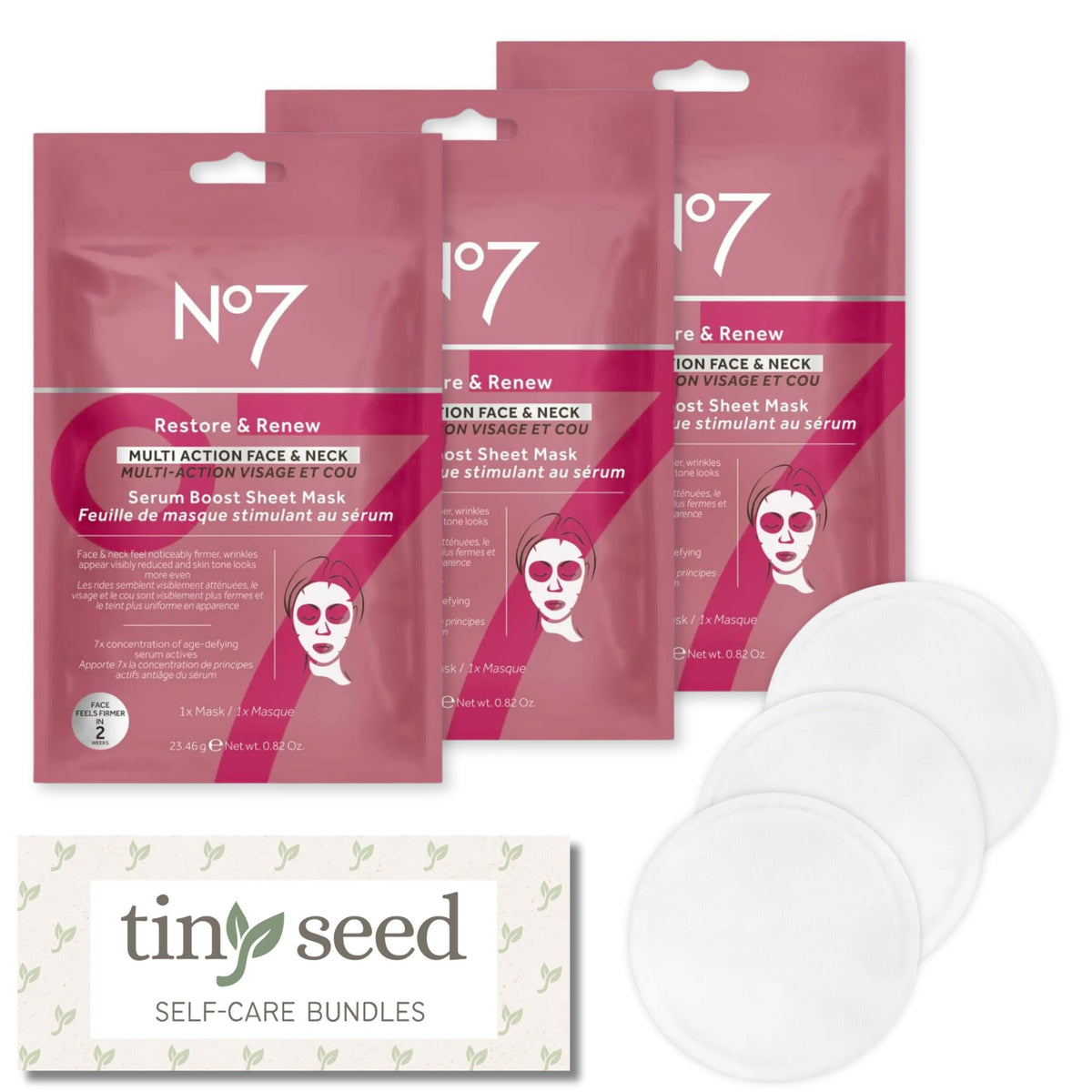 Tiny Seed No7 Restore And Renew Face And Neck Serum Mask Set - Anti-Aging, Brightening, Hydrating