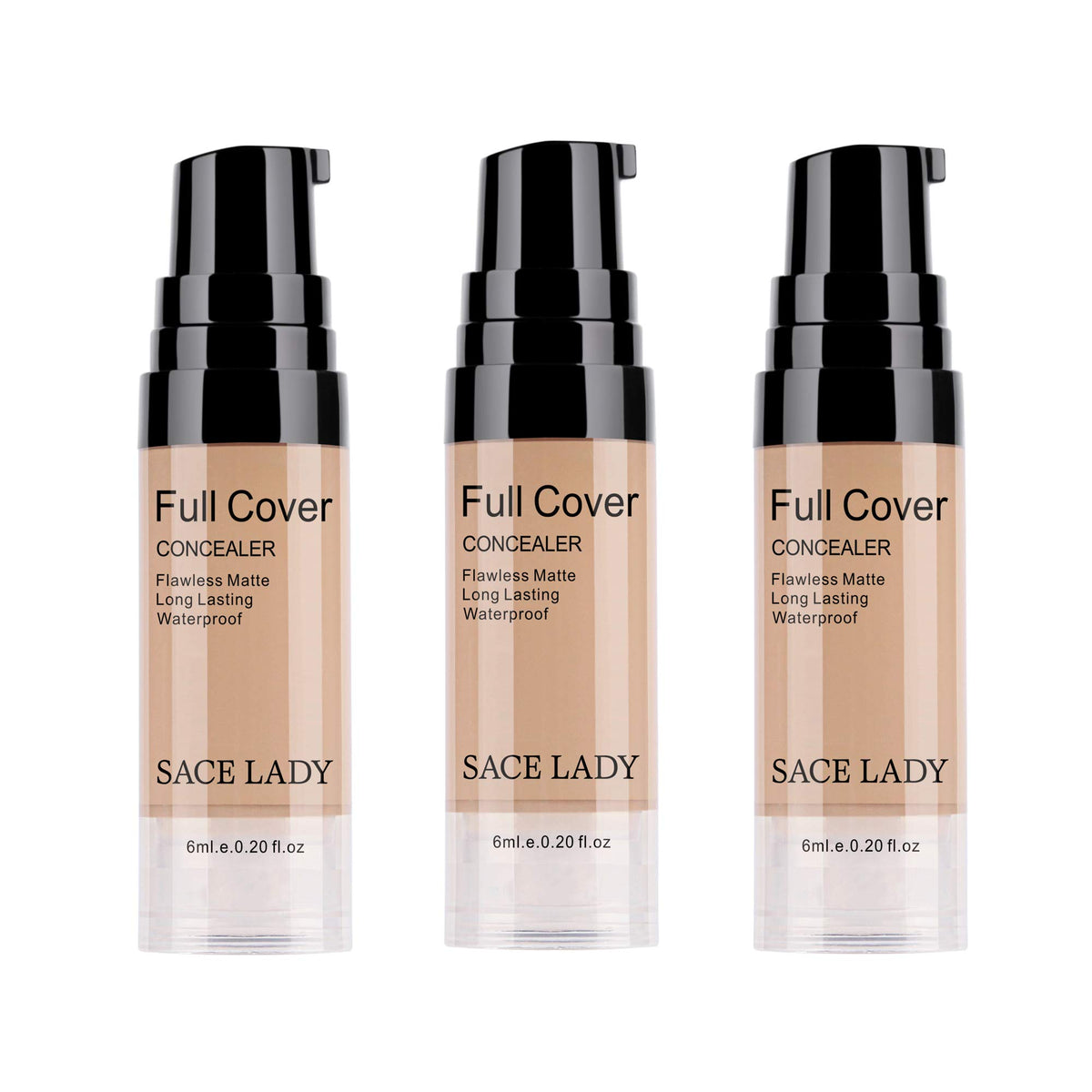 Sace Lady 3 Pack Pro Liquid Concealer - Waterproof, Smooth Matte Finish, Warm Natural, 0.2 Fl Oz