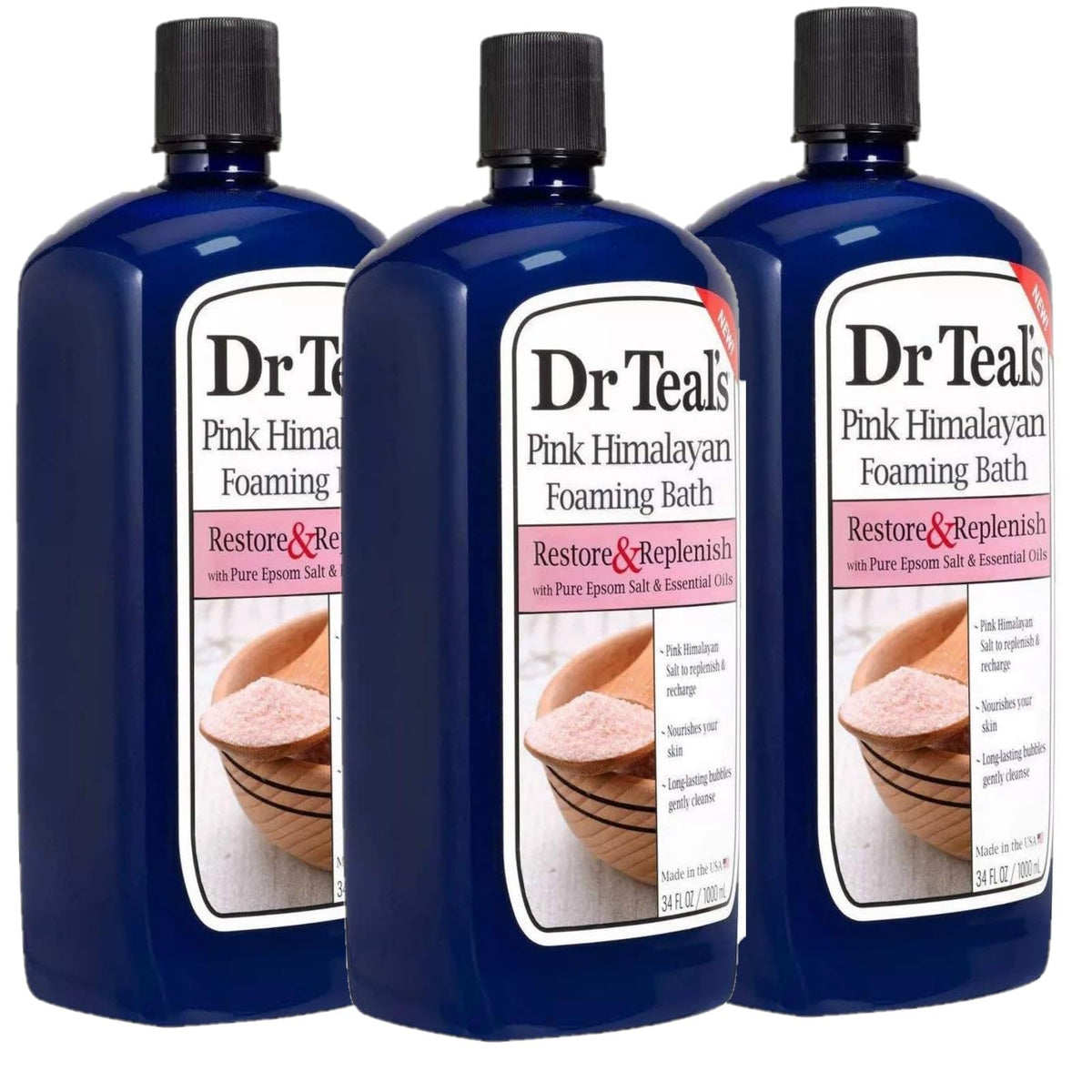 Dr Teal'S Pink Himalayan Salt Foam Bath Set - 3 Pack, 34Oz - Essential Oils For Stress Relief